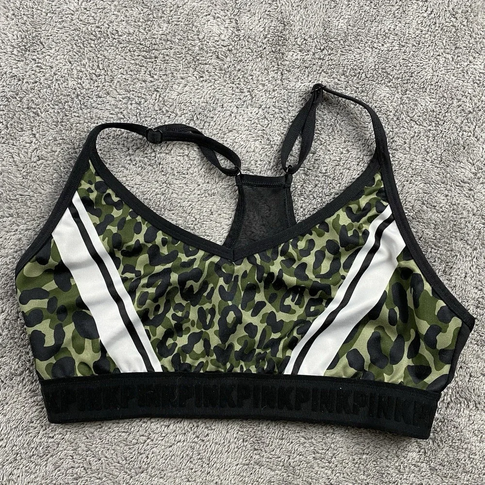 Victoria's Secret‎ PINK Sports Bra Large Black Animal Print Ultimate
